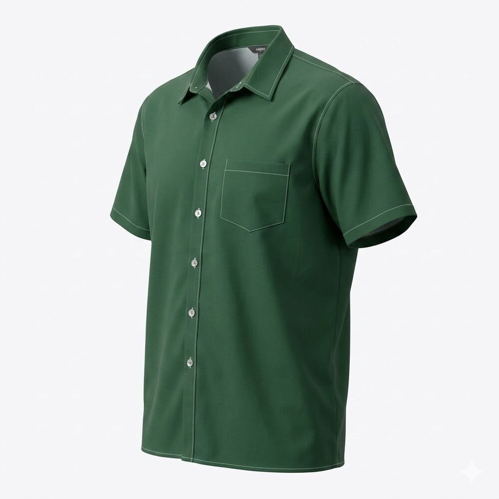 Men's Short-Sleeve Button Front Shirt - Dark Green